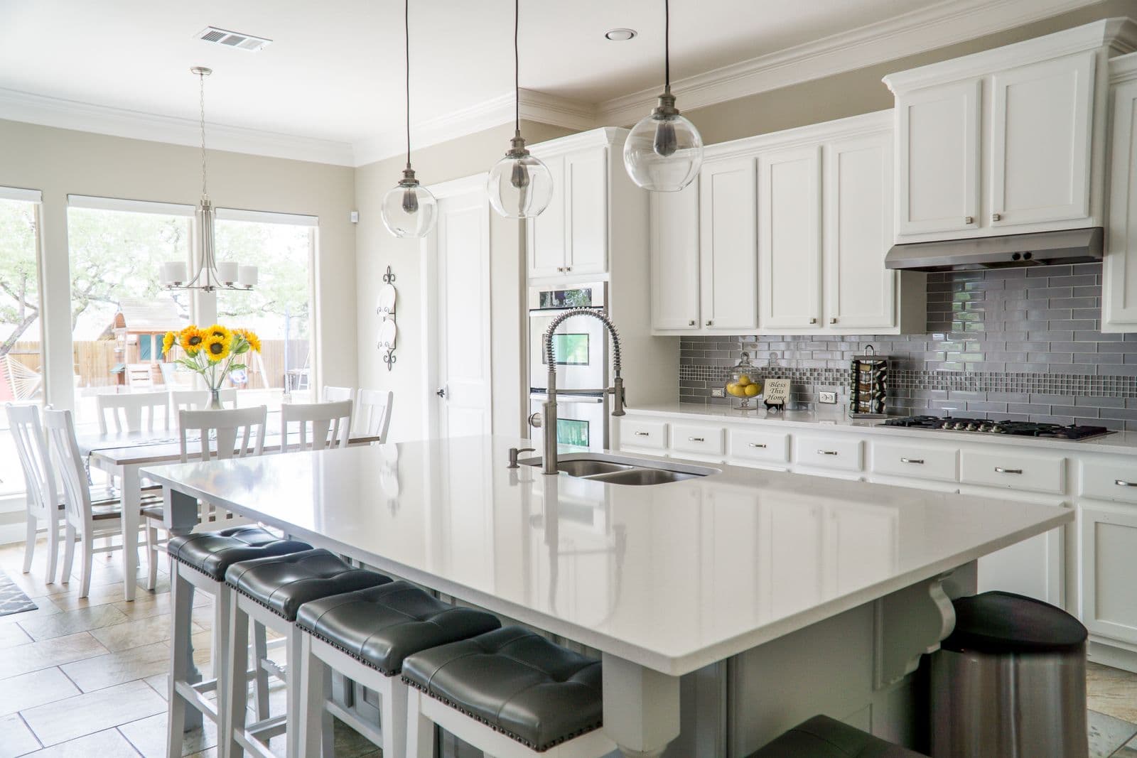 Dining table in a warm kitchen